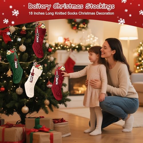 Christmas Stockings 18 Inches,Long Knitted Stocking with Name Tags - Image 2