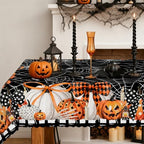 Rectangle Halloween Tablecloth 60x120 Inch, Dots Bow Pumpkin Spider Web Bat Table Cloth, Waterproof Wrinkle Resistant Table Cover for Halloween Decorations Decor by Unknown