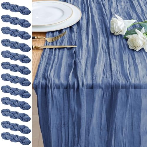 Cheesecloth Table Runner 10FT 12Pcs Blue Boho Gauze Sheer Runners by Xiomot
