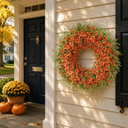 32" Large Artificial Eucalyptus Silk Flower Wreath for Outdoor(Fall Orange) - Image 3