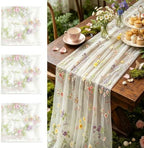 3 Pcs Floral Table Runner 10ft Embroidery Soft Flower Tulle by dgdgcool