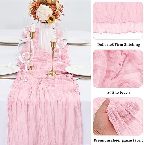 20 Pack Pink Table Runner 10Ft Cheesecloth Table Runner Boho Gauze Table Runners Romantic Long Sheer Fabric Cheese Cloth Table Runners for Wedding Party Bridal Shower - Image 4