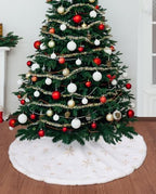 Christmas Tree Skirt, 36-Inch White Faux Fur Tree Skirt with Sparkling Gold Sequin Snowflakes, Quality Xmas Decorations for 4FT-6FT Christmas Trees - Perfect for Christmas Home Decor - Image 2