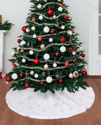 Christmas Tree Skirt, 36-Inch White Faux Fur Tree Skirt with Sparkling Gold Sequin Snowflakes, Quality Xmas Decorations for 4FT-6FT Christmas Trees - Perfect for Christmas Home Decor - Image 2