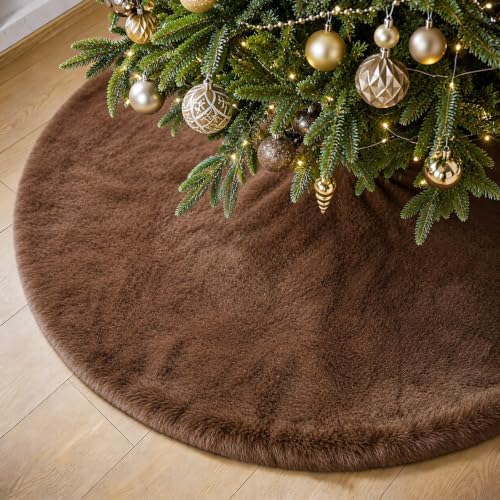 Viorawhite Dark Brown Christmas Tree Skirt, 60 Inch Large Faux Fur by VioraWhite