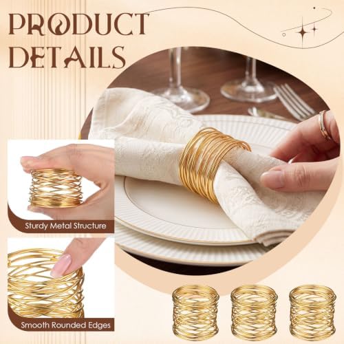 24 Pieces Napkin Rings Holders Handmade Round Mesh Heavy Duty Metal Napkin Rings Holder for Dinner Decoration Dining Table Parties Wedding Christmas (Gold) - Image 3