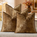 a moment Throw Pillow Covers 24X24 Inch 4 Packs,Soft Velvet Decorative Pillow Cases with 3D Ice Flower,Texture Modern Accent Cushion Covers for Sofa Couch Home Decor Golden Brown by amoment