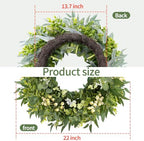 Green Wreath with Berries&Boxwood, Eucalyptus Wreaths for Front Door Artificial Spring Summer Christmas Door Wreath Front Door Wreath Farmhouse Decor for Wall Porch Window(22inch) - Image 3