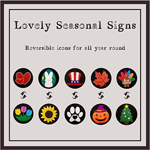 Monjita Welcome Sign for Front Porch Standing, Interchangeable Wooden Sign with 5 Designed Double-Sided Icons for Front Door, All Seasonal Farmhouse Rustic Modern Porch Decor for Fall Harvest - Image 3