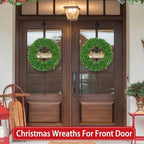 22 Inch Boxwood Wreath for Front Door Realistic with Welcome Sign Faux Easter Green Preserved Boxwood Wreaths Outdoor Spring Wreaths for Front Door Outside for Porch Farmhouse Wall Home Decor - Image 5