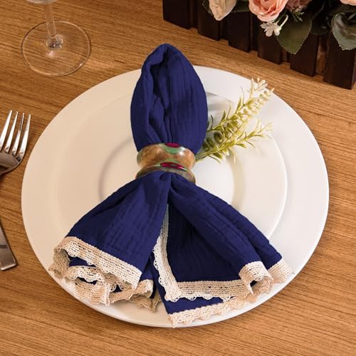 FINGERCRAFT Lace Cloth Napkin, Cotton Gauze, Set of 12, 20x20 in,Wetherblue - Image 2