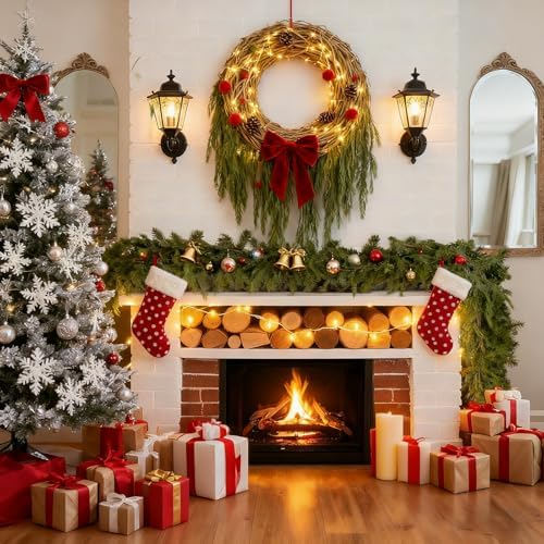 2Pcs Christmas Norfolk Pine Garlands, 6Ft Real Touch Artificial Faux Winter Dense Greenery Garland for Table Mantle Fireplace Wall Fence Stair Window Xmas Wreath Indoor Outdoor Holiday Decoration - Image 2