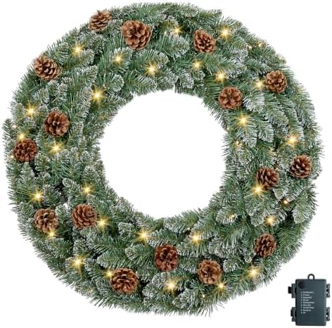 VINGLI 36Inch Frosted Christmas Wreath with 70 LED Lights, Battery Operated by VINGLI