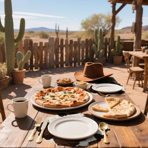 100 Pcs Cow Paper Placemats 13.5 Inches Scalloped Western Placemats Disposable Brown and White Cowhide Place Mats for Western Cowboy Party Wedding Baby Shower Rustic Party Table Decor - Image 5