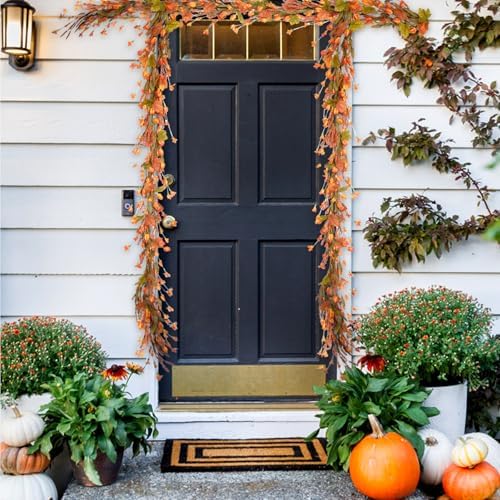 Fall Garland for Front Door, 82" Autumn Orange Maple Floral Wreath with Forsythia, Harvest Garland for Festival Thanksgiving Farmhouse Wall Home Decor - Image 7