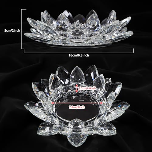 Large Crystal Lotus Tealight Candle Holder for Up to 6" Diameter Pillar Candle Plate Candlestick,Chunky Glass Votive Stand for Wedding, Party, Table Centerpiece Decor and Yoga Meditation (2, Clear) - Image 2