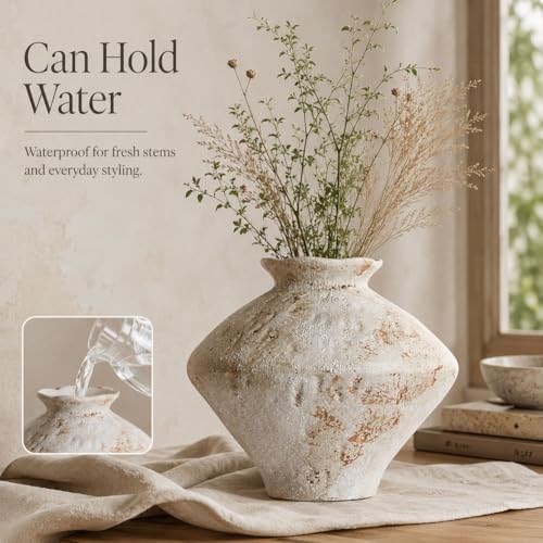 Wabi Sabi Rusty Vintage Vase, 11.4" Tall Wabi Sabi Decor Rustic Farmhouse Pottery Vase for Centerpiece, Textured Pottery Flower Vases for Home Decorative, Table, Living Room (White, Large) - Image 4