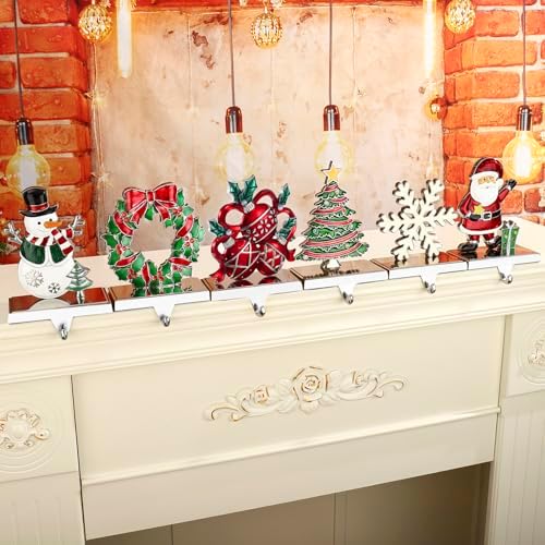 XIUSHE Stocking Holder Set of 6-Christmas Tree Stocking Hanger for Mantel-Metal Weighted Christmas Stocking Holder for Fireplace Mantle-Tropical Farmhouse Stocking Holder - Image 7