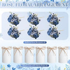 Domensi 6 Sets Wedding Centerpiece for Table Decoration Dusty Blue Artificial Fake Rose Flower with Metal Vase Faux Silk Rose Bouquet Floral Arrangement for Bridal Shower Home Dining - Image 4