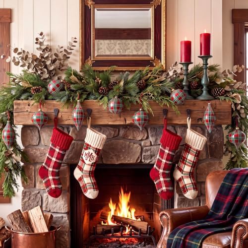 12 Pcs 2.36in Christmas Scottish Tartan Ball Ornaments, Red - Image 4