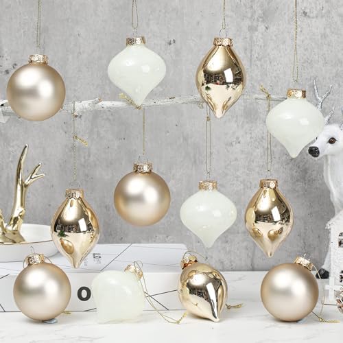 Zomiboo 12 Pcs Gold Glass Christmas Ball Ornaments Set 3.15" - Image 4
