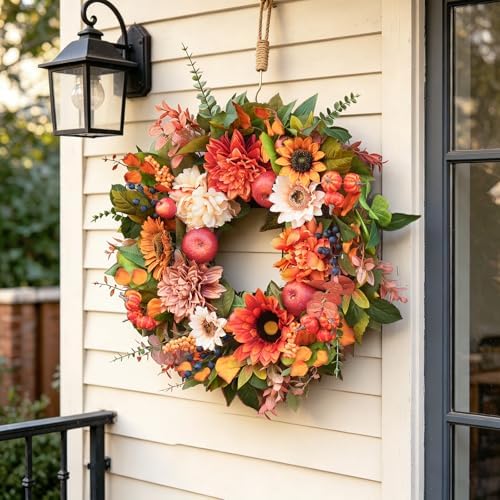 24 Inch Fall Wreaths for Front Door, Apple Wreath Artificial Autumn Wreath - Image 6
