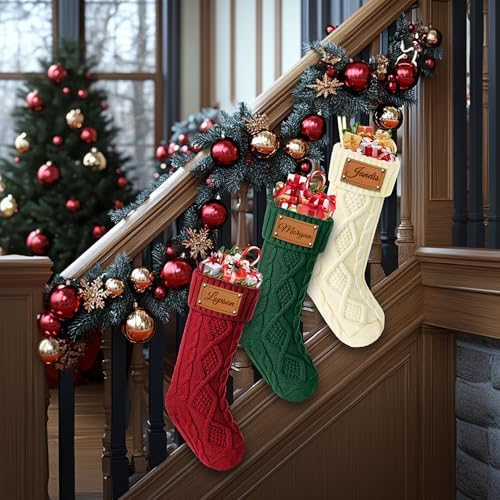 Personalized Christmas Stockings, Custom Engraving Christmas Stockings 7 Pack with Names, 18” Large Knitted Xmas Stocking for Family Kids, Fireplace Hanging Holiday Christmas Party Decoration - Image 5