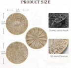 Arborus Set of 3 Rustic Floral Round Metal Wall Art - Intricate 3D Design with Sturdy Hooks, Gold and Beige Decorative Plates (11.8" Diameter) - Image 3
