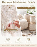BECHAEO Boho Macrame Curtain with Leaves Tassels, 2PCS 39" x 79" White C - Image 5