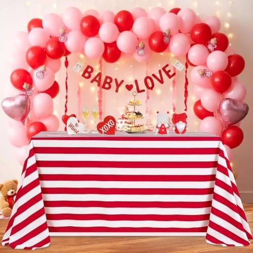 Fanqisi 2 Packs Red and White Striped Tablecloth 57 x 120 Inch Rectangle Waterproof Table Cloth for Birthday Picnic Summer Outdoor Themed Party Table Decoration - Image 4