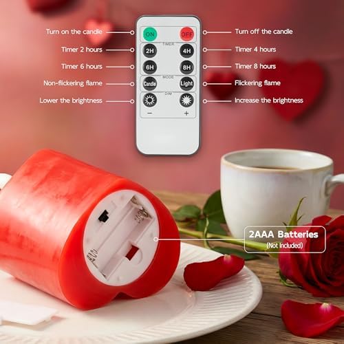 Valentines Day Flameless Candles with Remote, Heart Shaped LED Candles - Image 3