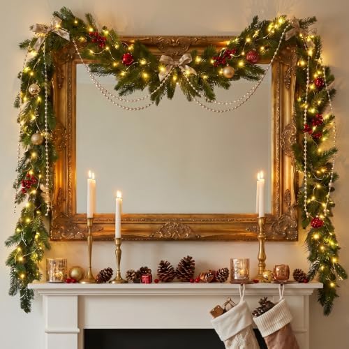 Retrowavy Christmas Mirror Garland Cedar Decor 6.56ft, Warm Tone, 5 Pcs - Image 5