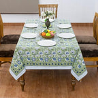 Home Spun & Crafts 48x102 Inches Rectangle Hand Block Print Tablecloth, 100% Cotton, Blue Green Floral Table Cloths Washable, Traditional Indian for Dining Outdoor Thanksgiving Halloween Christmas - Image 3
