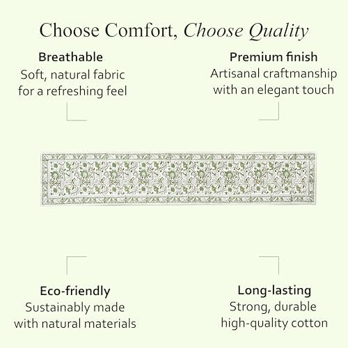 CPC Agate Green Block Print Cotton Table Runner 16x106 Inch Long Runner - Image 6