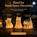 3PCS Ceramic Ghost Cat Light Up Decor Cat Ghost Halloween Decor - Image 5