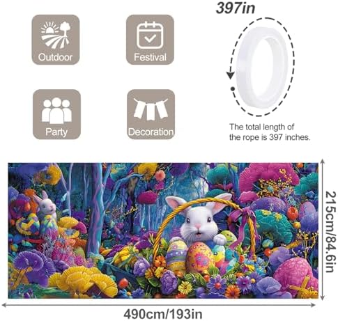 7 * 16FT Summer Garage Door Cover Decorations Sunset Palm Trees Garage Door Banner for Outdoor Indoor Summer Party Photography Backdrop (easter bunny, 7 * 16 ft) - Image 2