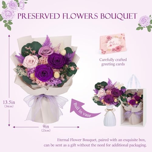 Flowers for Delivery Prime Preserved Purple Roses Bouquet Save 3-5 Years - Image 5