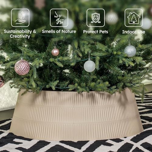 HarcoHome Christmas Tree Collar, 28.4" D Round Base Cover, Mixed Natural Grain Fiber Plastic Ring, Tree Skirt for Christmas Decorations (Wheat) - Image 3