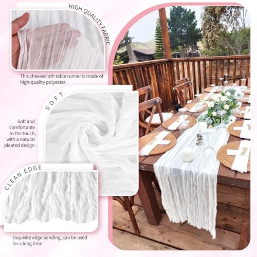 18 Pack Cheesecloth Table Runner 10FT White Table Runner Boho Gauze Cheese Cloth Table Runners Long Rustic Sheer Table Decorations for Wedding Party Baby Bridal Shower Birthday Holiday Home - Image 3