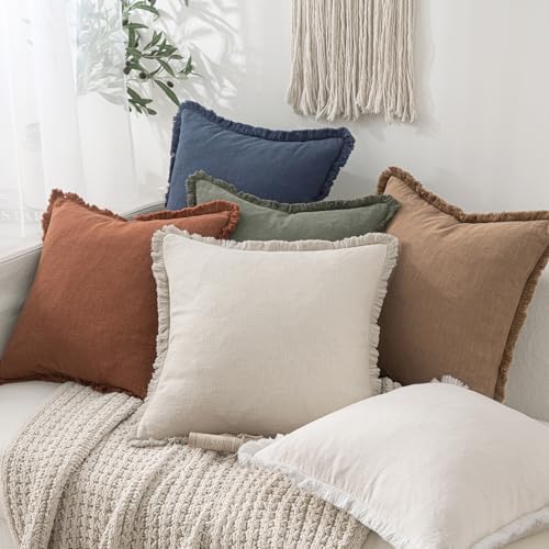 MIULEE Linen Fringe Decorative Fall Euro Throw Pillow Covers Brick 24x24 - Image 4