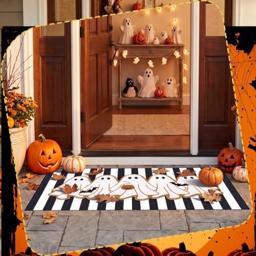 Moucuny 2 Pcs Halloween Front Door Mat, Outdoor Ghost Doormat, Non Slip - Image 5