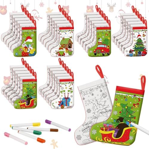 Zhanmai 24 Pcs Color Your Own Christmas Stocking Kit, Grinchy by Zhanmai