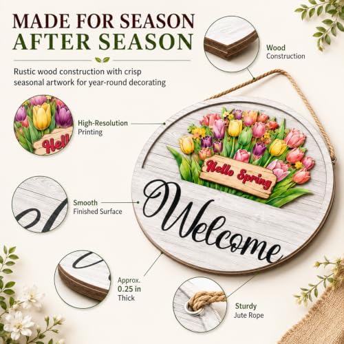 16 Pcs Interchangeable Welcome Sign for Front Door, Round Wood Sign - Image 5