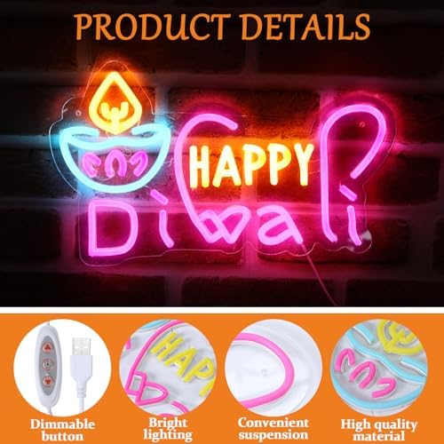 Rossesay Happy Diwali Neon Sign Festival of Light Decorations LED Sign - Image 2