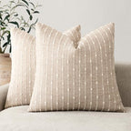 Foindtower Decorative Striped Boucle Throw Pillow Cover 24x24 Natural Beige by Foindtower