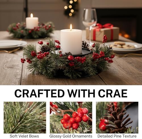 MOYEE Christmas Candle Holder Wreath Single 14 inch, Christmas Candle Ring - Image 2