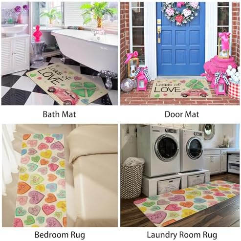 Valentines Day Kitchen Mat Set 2 Piece,Truck Colorful Hearts Kisses Hugs True Love Decorative Kitchen Rugs,Valentine's Day Low-Profile Kitchen Mats for Home Kitchen Decor 17"x48"+17"x30" - Image 6