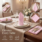 Urban Villa Hemstitch Cloth Dinner Napkins Cotton 20”x20” (Set of 12)-Pink - Image 2