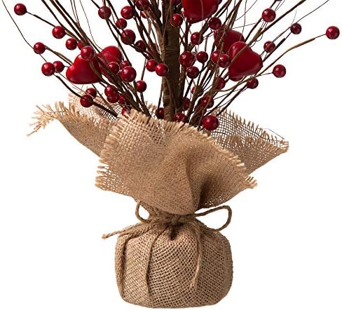 Glitzhome Valentine Artificial Berry Heart Blossom Table Tree 18”H Red Heart Tree Table Centerpiece for Valentine’s Day Holiday Decoration Home Decor Artificial Plants - Image 7