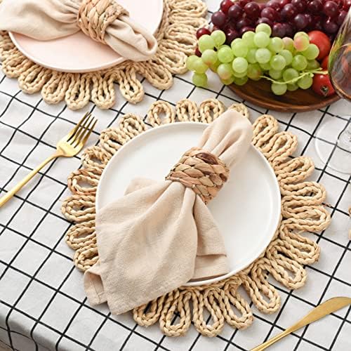 IcosaMro 13 Inch Boho Round Woven Placemats Set of 6 Natural Place Mats - Image 3
